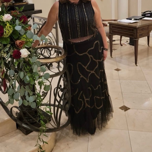 Anthropologie Dresses & Skirts - Anthropologie Black Gold Beaded wedding skirt blouse top set outfit size XL